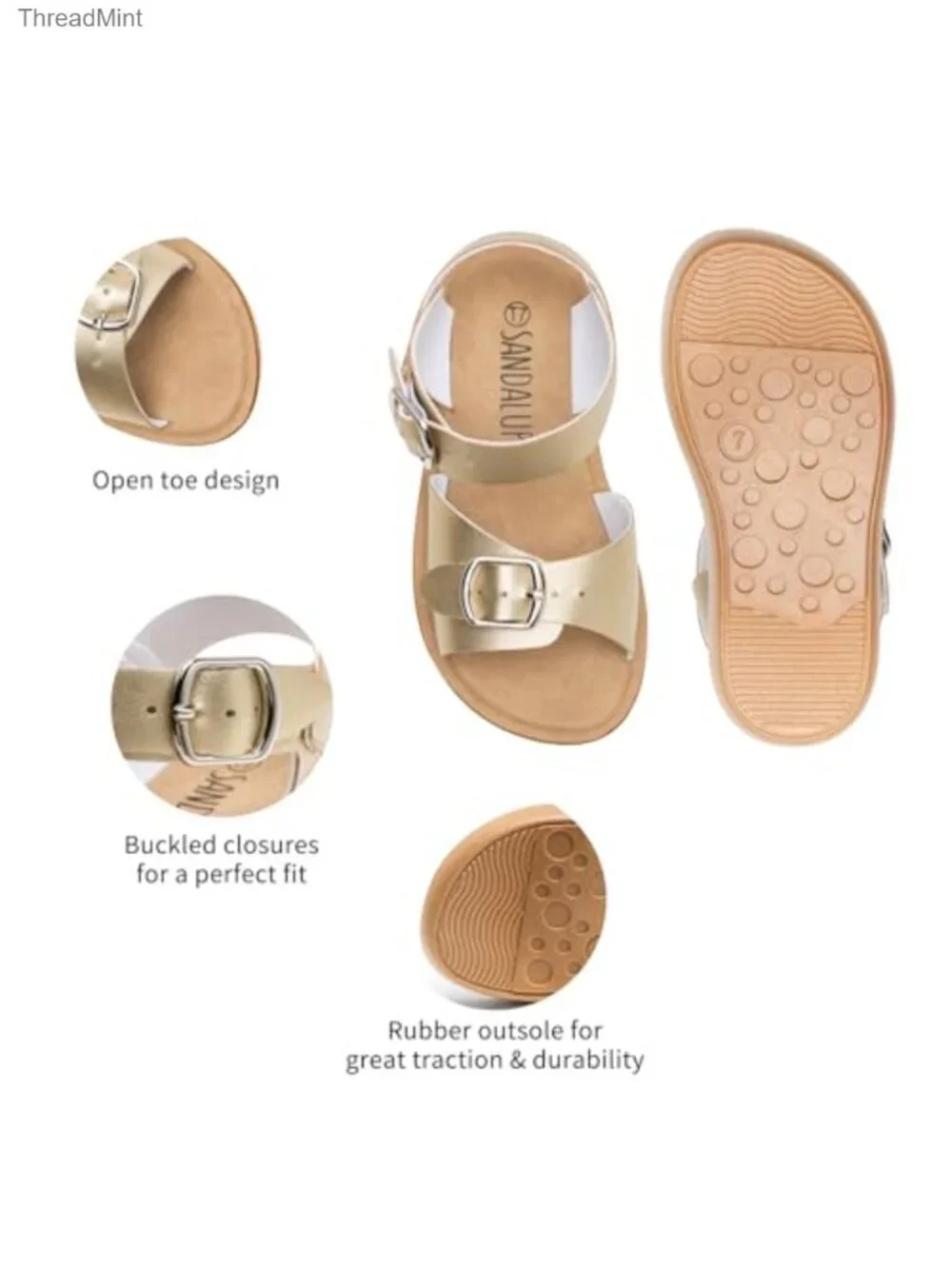 Toddler Girls Boys Double Buckle PU Leather Sandals Flat Non-Slip Casual